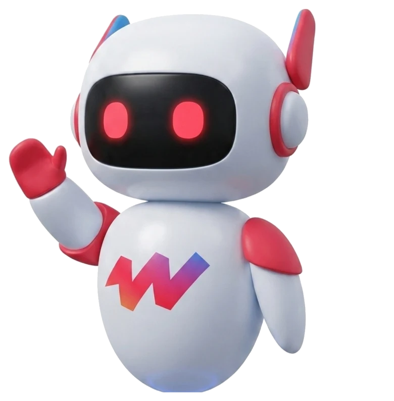 Whatever Tech bot waving and floating